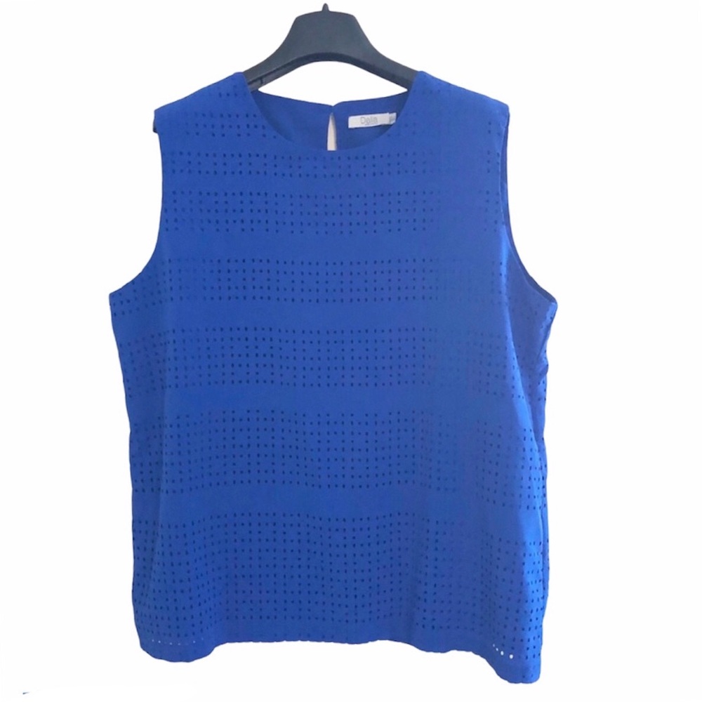 Dalia royal blue perforated sleeveless blouse top